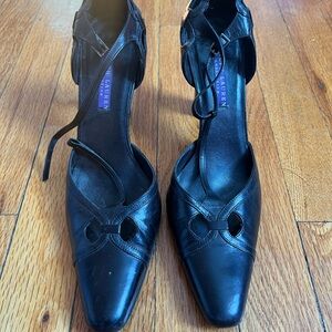 Ralph Lauren Black Leather Heels with Ankle Strap